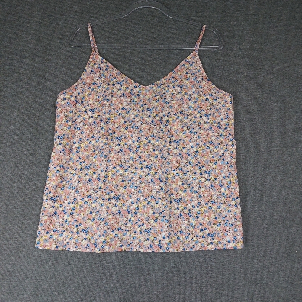 SHEIN PINK MICRO DITSY FLORAL LACE TRIM TIE BACK SPAGHETTI STRAP TANK TOP SZ L